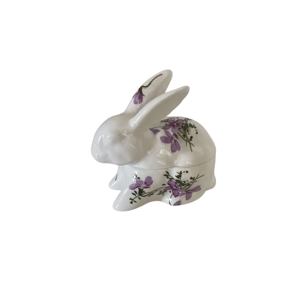 Mann 1970 Fine Bone China Bunny Lidded Trinket Box Hand Painted Violets